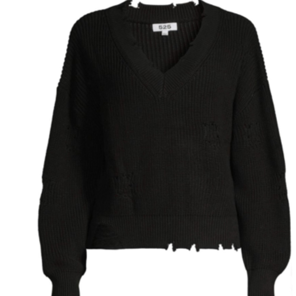 525 America Distressed Black V-Neck Sweater